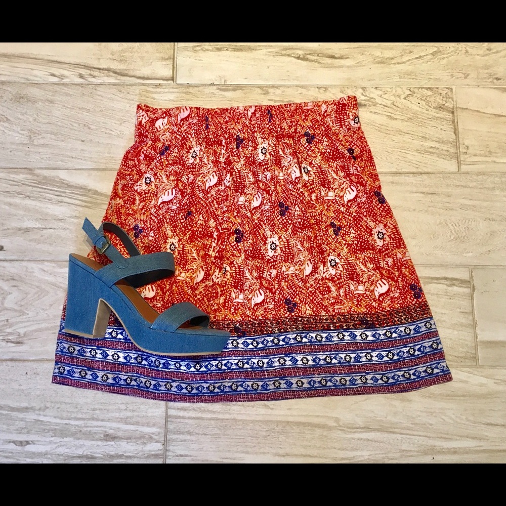 Red and Blue Patterned Women's Skirt